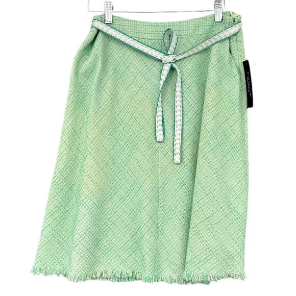 Elie Tahari Ginger Green Tweed Textured Belted Frayed Hem Corpcore Skirt Size 10 - Picture 1 of 10